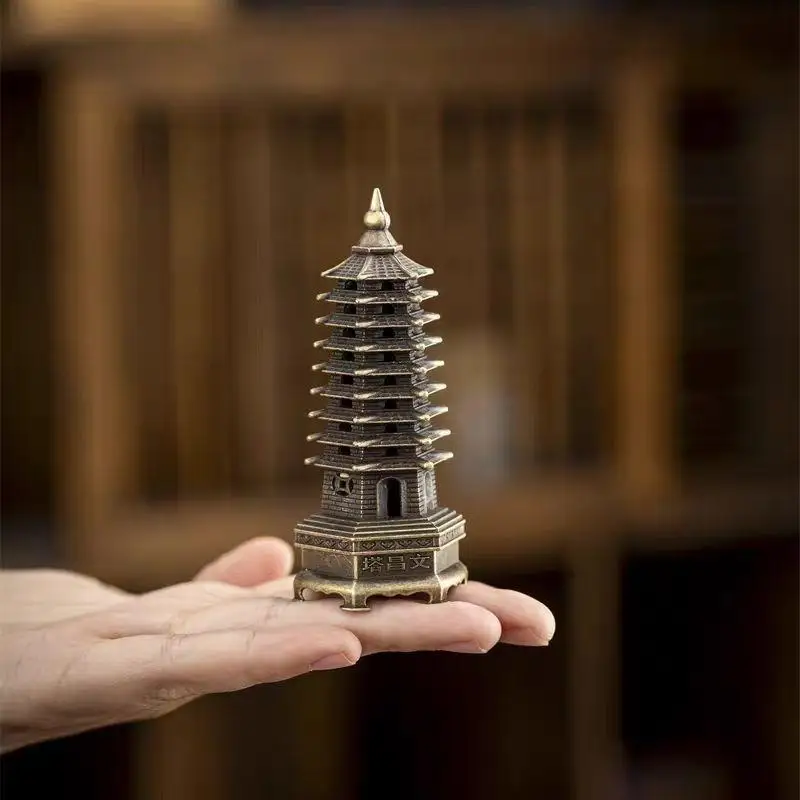 

Antique Bronze Mini Tower Incense Burner Portable Alloy Desktop Decor for Home Office Meditation Yoga Gift