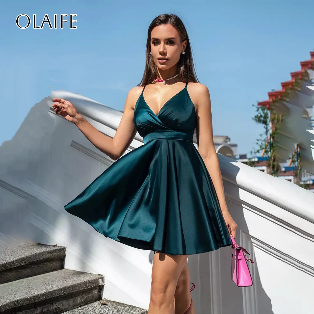 

Атласное коктейльное платье трапециевидной формы без рукавов на тонких бретельках с поясом и крест-накрест по индивидуальному заказу فساتética سهرة فخ conferenceelos