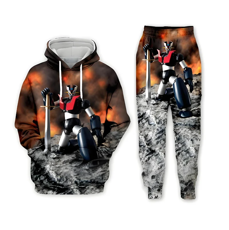 Moletom com capuz e calças Mazinger Z impresso 3D masculino, conjunto de agasalho masculino, roupas da moda, moletons casuais, outono, inverno