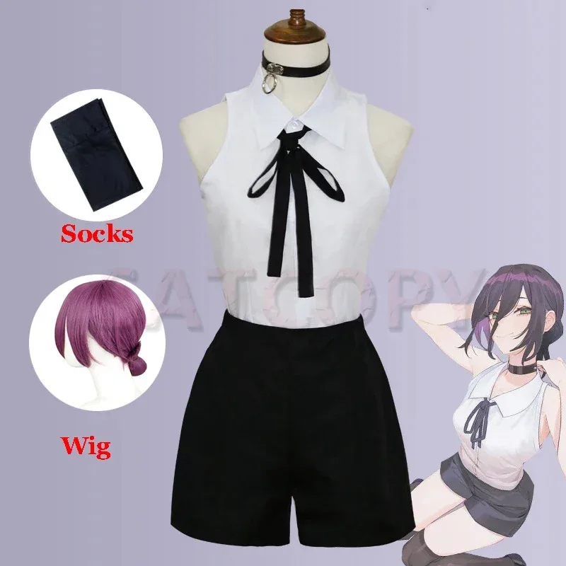 

Anime Chainsaw Man Reze Cosplay Costume Outfits Shirt Tie Short Wig Neck Ring Women Uniform Halloween