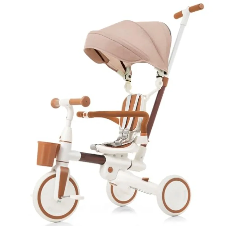 Tricycle with Adjustable Pedals Removable Canopy Cup Holder Safe Portable Toddler Bike in Blue