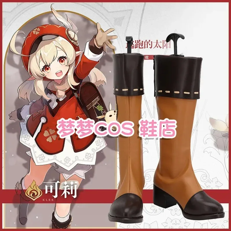 

2025 aaa COSGOGO Game Genshin Impact Klee, ботинки для косплея, женская обувь на молнии на массивном каблуке, женские туфли до колена с круглым носком