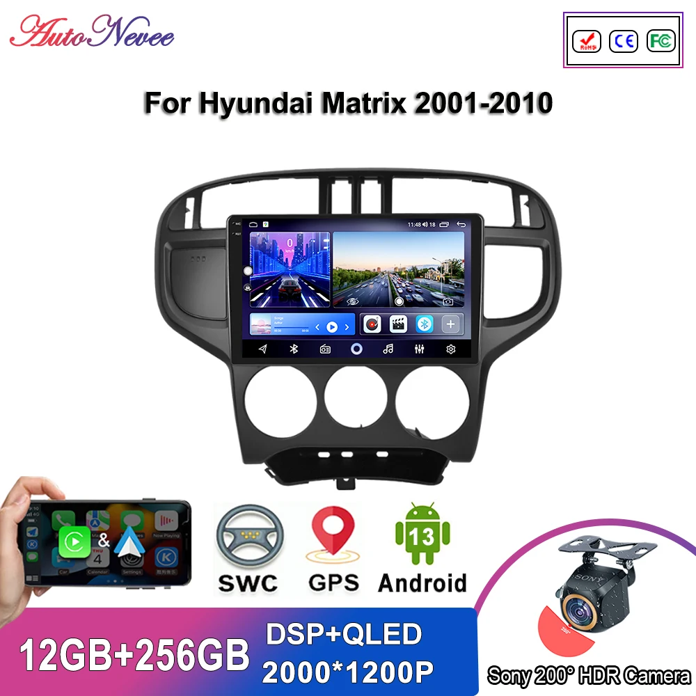 

Автомобильный радиоприемник Android 14 для Hyundai Matrix 2001-2010, авторадио, мультимедийный плеер, стерео головное устройство, GPS-навигация, без 2din DVD 5G