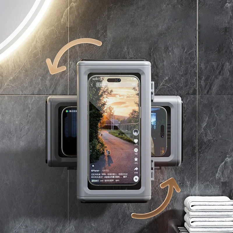 1pc Bathroom Waterproof Mobile Phone Box Can Be Folded And Rotated To Adjust The Bathing And Watching TV In The Toilet.