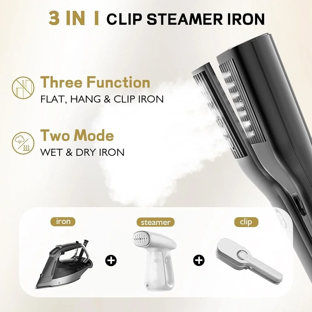 3 In 1 Portable Travel Steamer Iron 900W Garment Steamer Lightweight Compact Wrinkle Remover Perfect All Fabrics Includes
