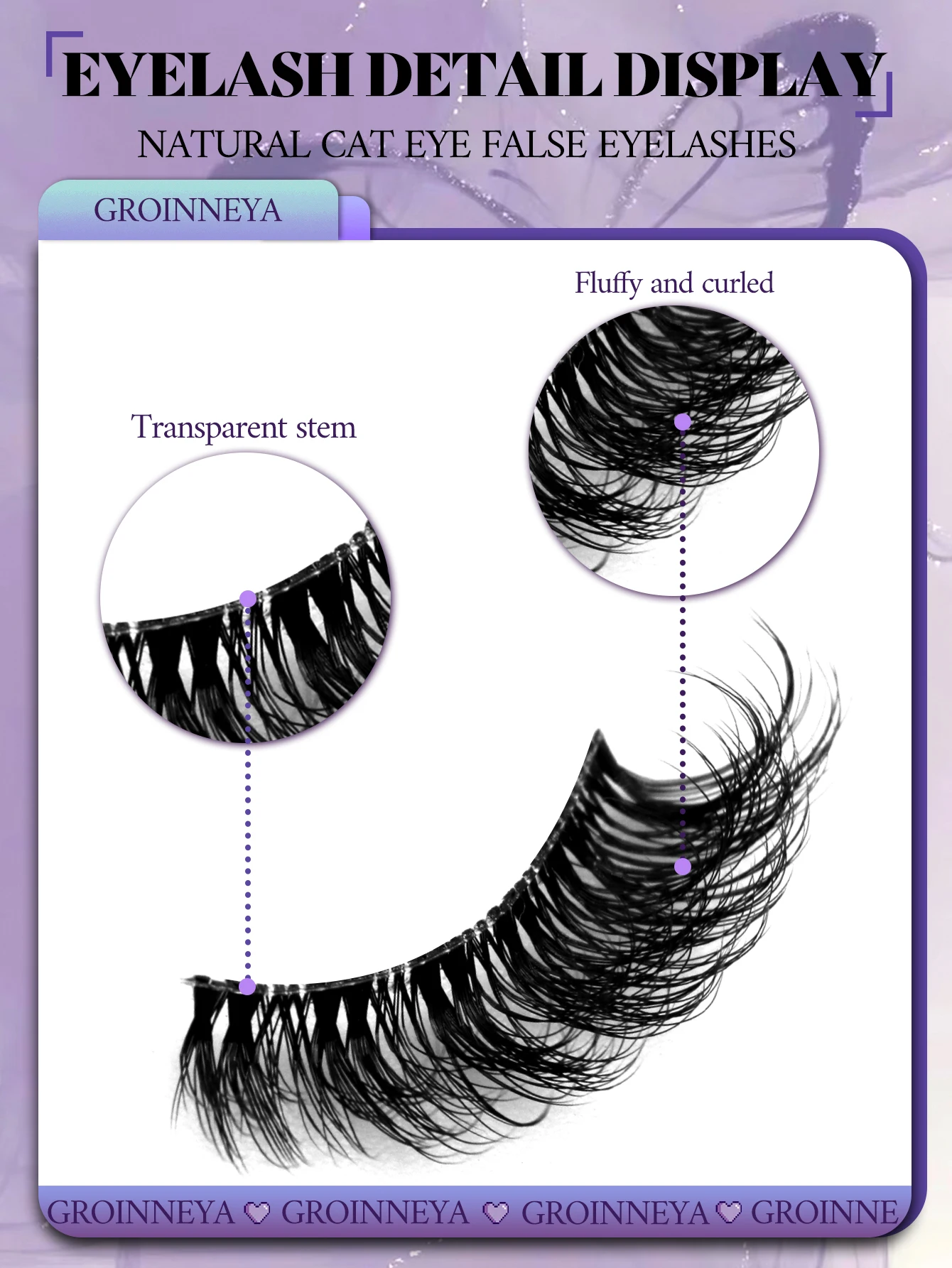 GROINNEYA Half Eey Lashes 6 Pairs Faux Mink Lashes Cat Eye Fluffy Wispy Transparent Stems Reusable False Eyelashes Makeup Tools