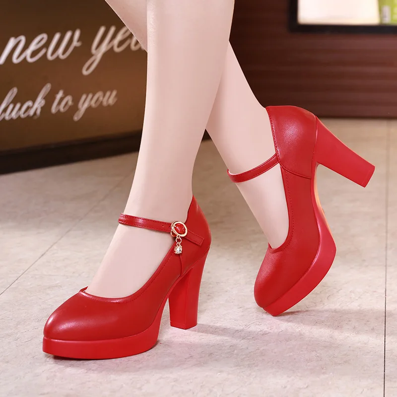 8cm 10cm Small Size 32-43 Elegant Shallow Silver Wedding Shoes Platform Pumps 2025 Block High Heels Shoes Leather for Office
