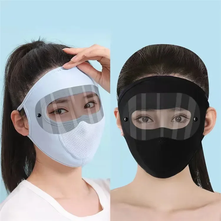 Summer Sunscreen Ice Silk Mask Dust-proof Forehead Sunshade Full Face Breathable with Goggles Ear-mounted Mask Cycling Glasses