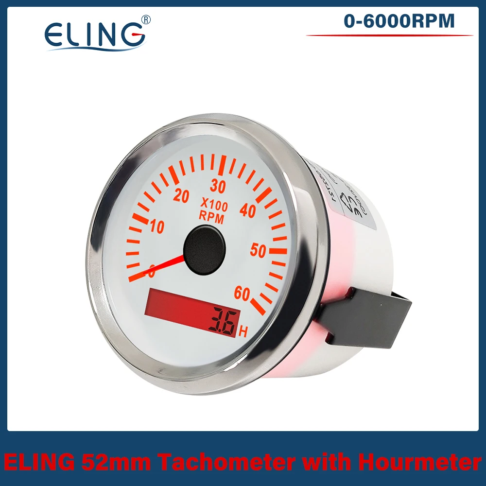 Vessel Motorcycle Universal 52mm Tachometer RPM Gauge 0-3000RPM 0-4000RPM 0-6000RPM 0-8000RPM with Red Backlight 12V 24V