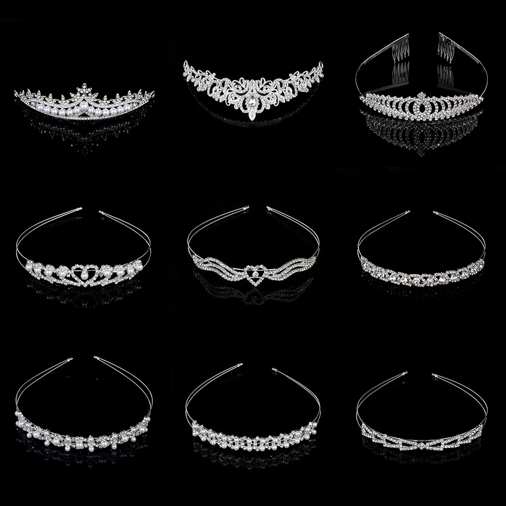 Fashion Simple Diamond Head Hoop Women Girls Princess Crown Headband Rhinestones Crystal Tiara Bridal Daily Party Hair Accessory