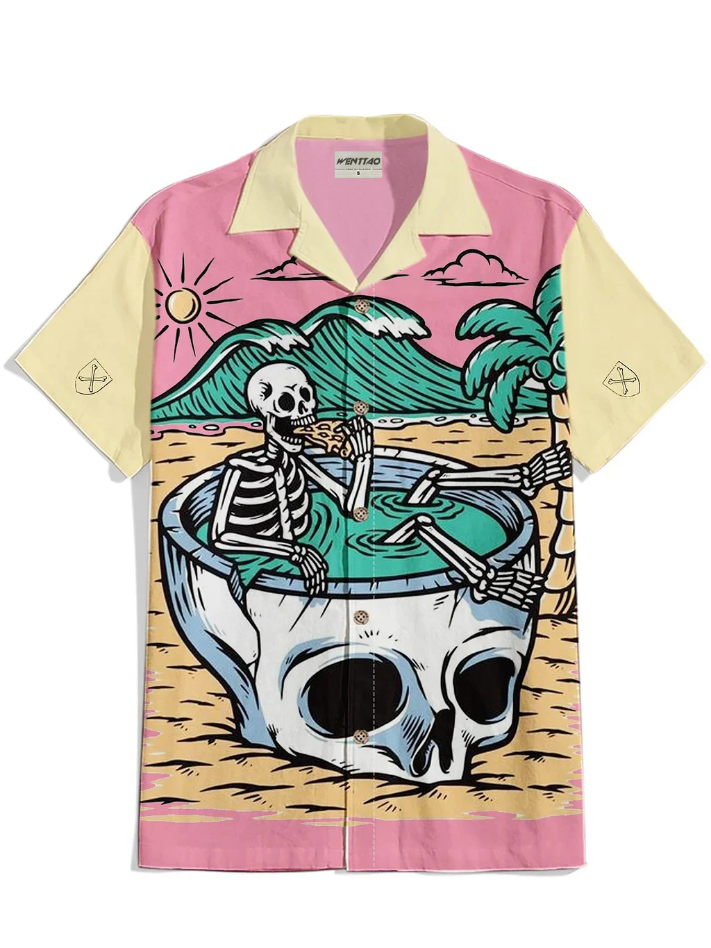 

Hawaiian men's casual shirt, fashionable street skull print summer casual oversized top