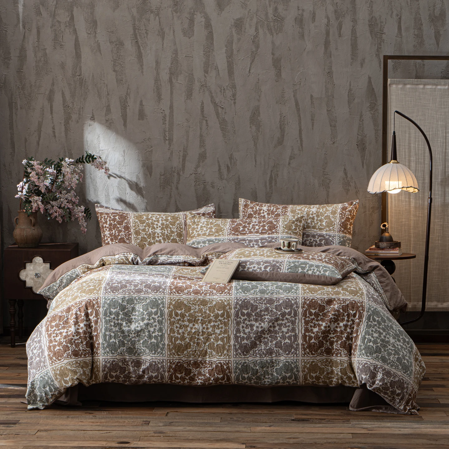Korean Style Bedding Set Ins Retro Fresh Floral Washed Cotton Four Piece Duvet Set, Student Dormitory Bed Sheet Three Piece Set