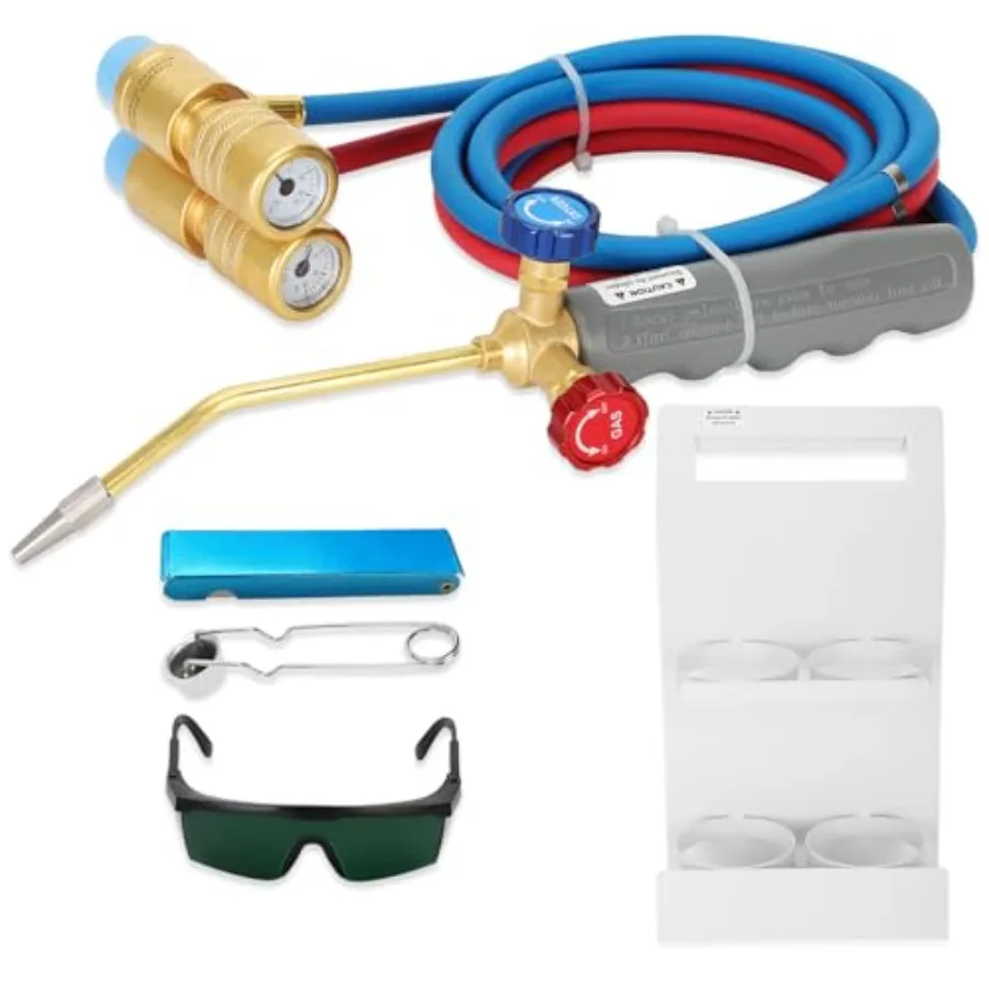 

【Spot goods】Update Oxygen MAPP Torch Kit Dual gauge design With portable cylinder metal stand and lighter for Heating Soldering