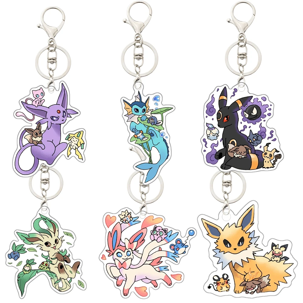 Pokemon Key Chain Vaporeon Sylveon Jolteon Leafeon Espeon Umbreon Anime Cartoon Acrylic Keychain Bag Pendant Decoration