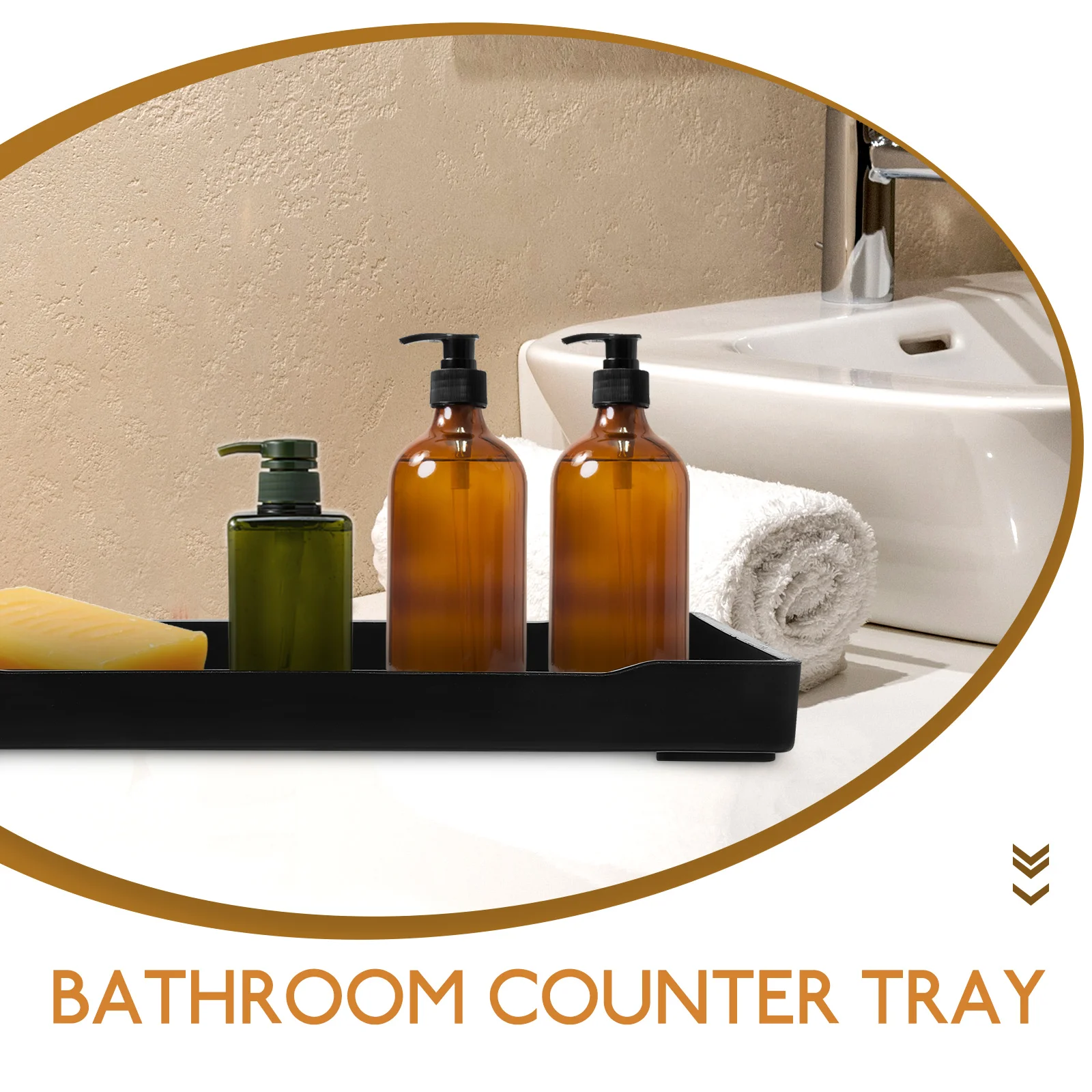 

4pcs Black Bathroom Storage Tray Home Hotel Rectangular Organizer Countertop Toothbrush Holder Towel Plate Multi-function