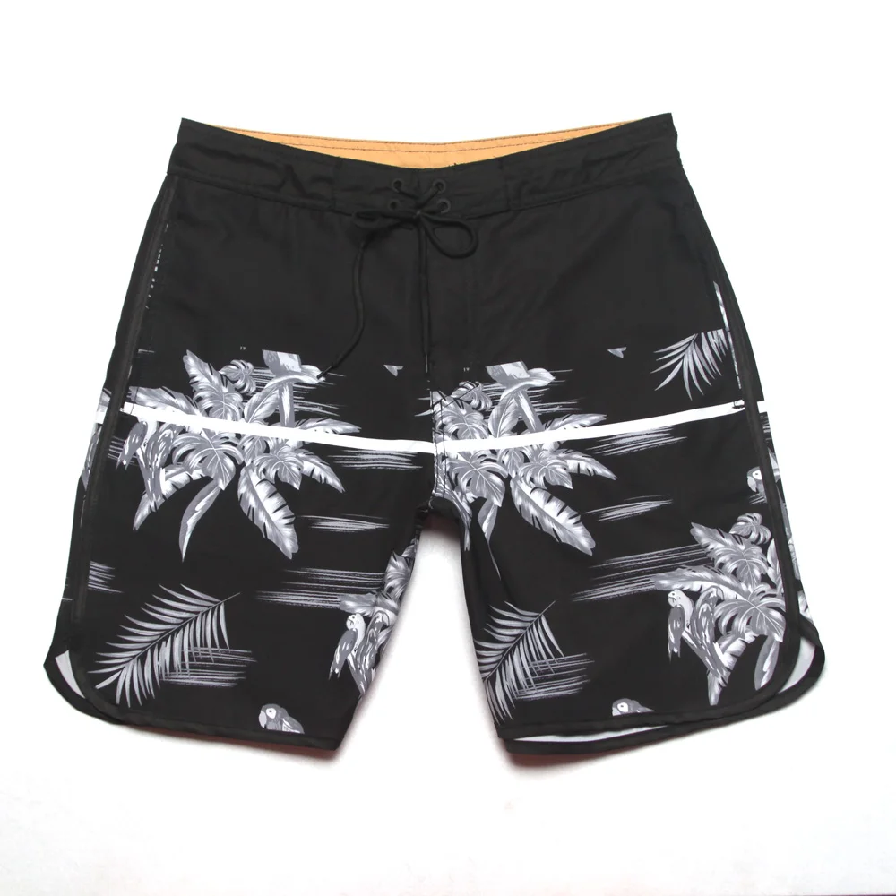 

Black Man's Boardshorts Leaf Printed Surf Swim Shorts High Stretch Quick-dry Waterproof Thin Comfortable Homme Swimwear