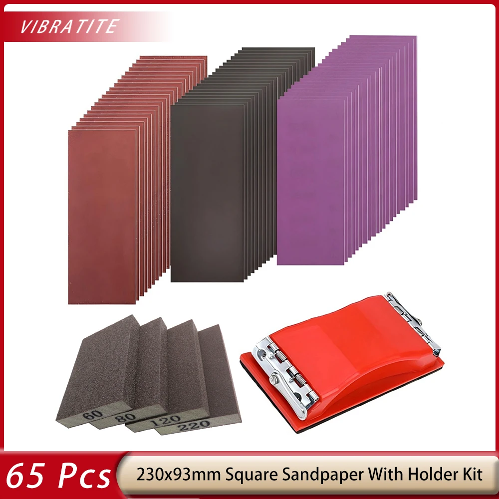 

Набор для шлифовки из 65 предметов: квадратная наждачная бумага 230x93 мм и губчатый шлифовальный блок 70x100x15 мм с держателем для полировки дерева, стен, автомобилей и DIY-проектов