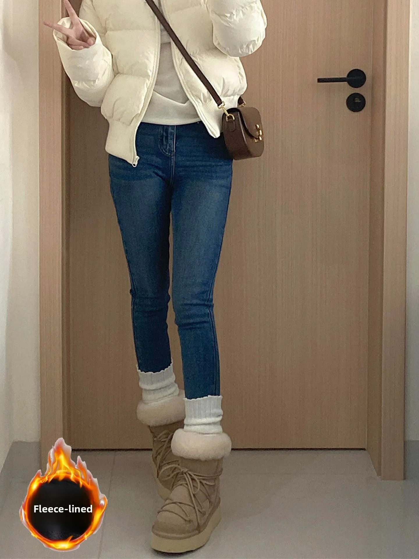 

Джинсы женские Slim Fit с подкладкой, широкие штанины, осенне-зимние, новые, с высокой талией, облегающие, джинсовые брюки с низкой посадкой