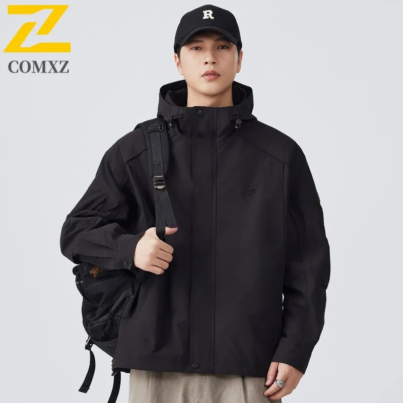 

COMXZ 2025 Осень Зима Новое Пальто Мужская Свободная Однотонная Куртка Модный Капюшон Высококачественный Стиль Тенденция Универсальный Топ Цены Контроль 219