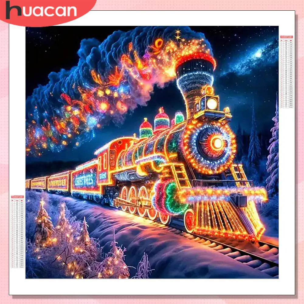 HUACAN Diamant Malerei Zug Landschaft voller runder Bohrer Home Decor Winter Diamant Mosaik Kreuzstich