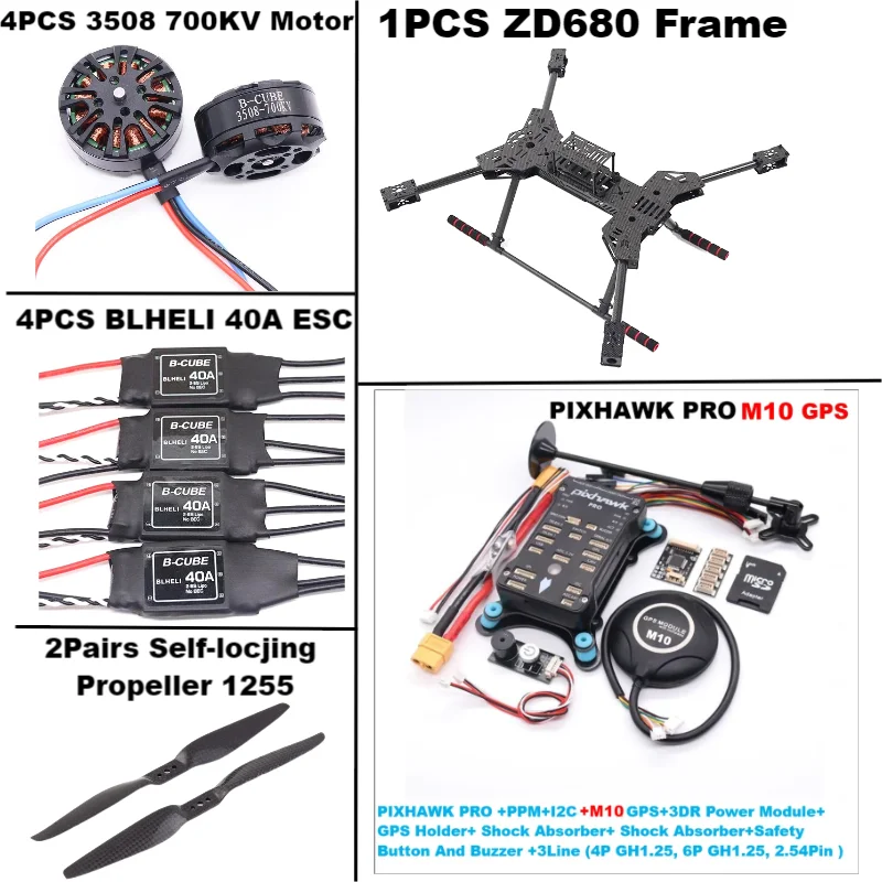 Nouveau ZD680 PRO M8N/M9N/M10 Kit de cadre hexagonal à bras pliable hexa-rotor entièrement en Fiber de carbone PIXHAWK avec train d'atterrissage indodable