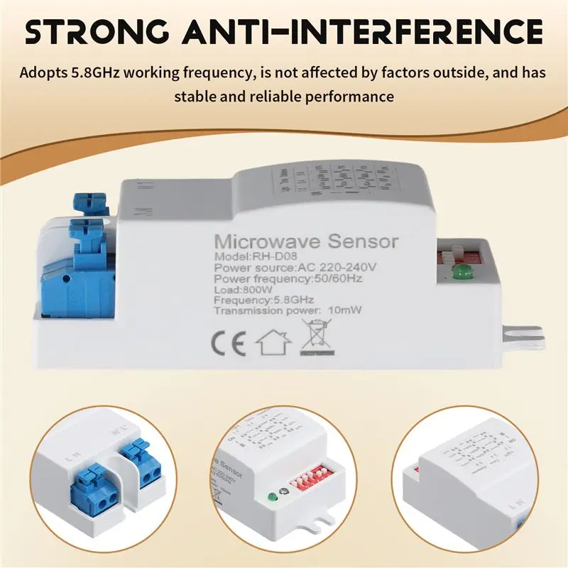 HHTL 5.8Ghz Microwave Radar Sensor Switch Controller 5-8M Human Body Induction On/Off AC220-240V LED Light Sensor Switch