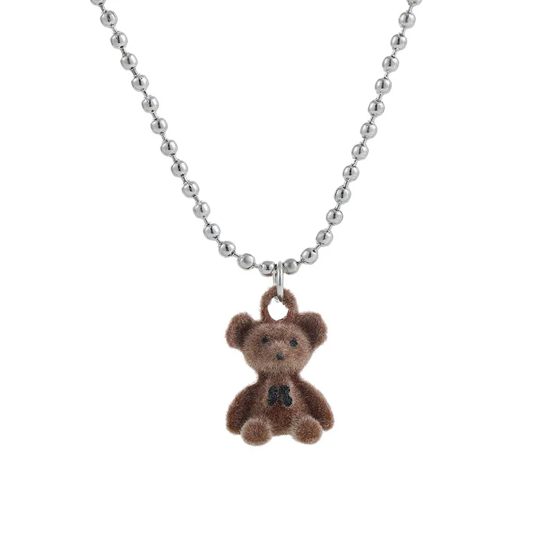 SUMENG 2024 New Korean Fashion Cute Plush Bear Pendant Necklace For Girl Women  Long Sweater Chain  Collar Jewelry