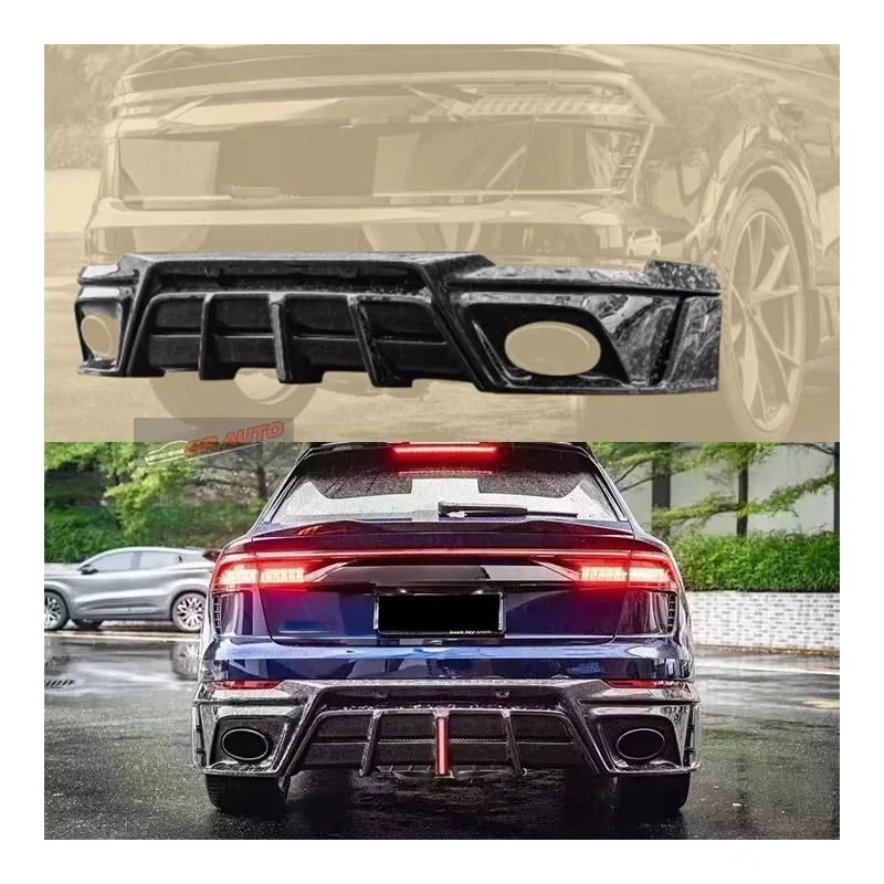 For New For Audi RSQ8 Dry Carbon Fiber Bumper with Illuminated Rear Lip Exhaust Cut-Outs Bolt-On Installation Universal Fitment