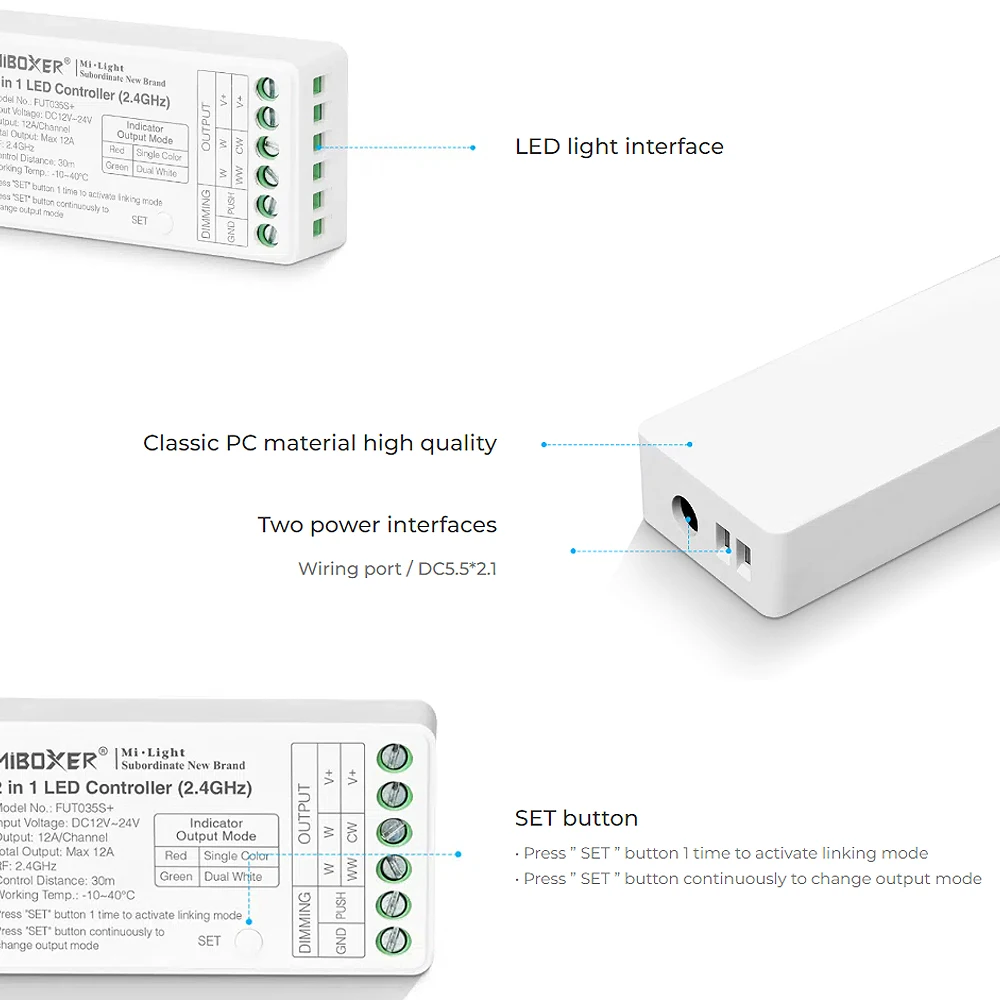 Miboxer FUT035SA + DC12-24V 2,4 GHz zachód słońca regulowana jasność pilot zdalnego sterowania do podwójnej białej/jednokolorowej taśmy LED