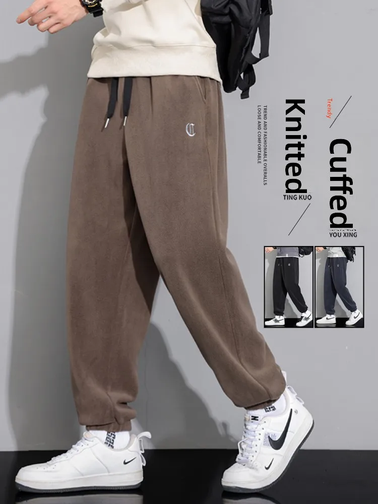 

Весенне-осенние вязаные мужские спортивные брюки свободного кроя с манжетами и шнурком, модные, для подростков