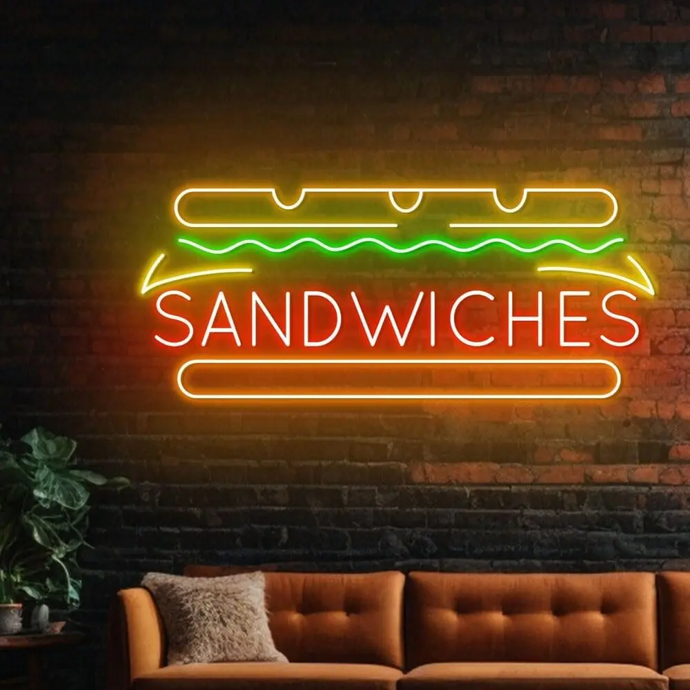 Sandwiches LED Neon Sign USB Neon Light Deli Cafe Sandwich Shop Window Wall Decor Fast Food Business Opening Gift