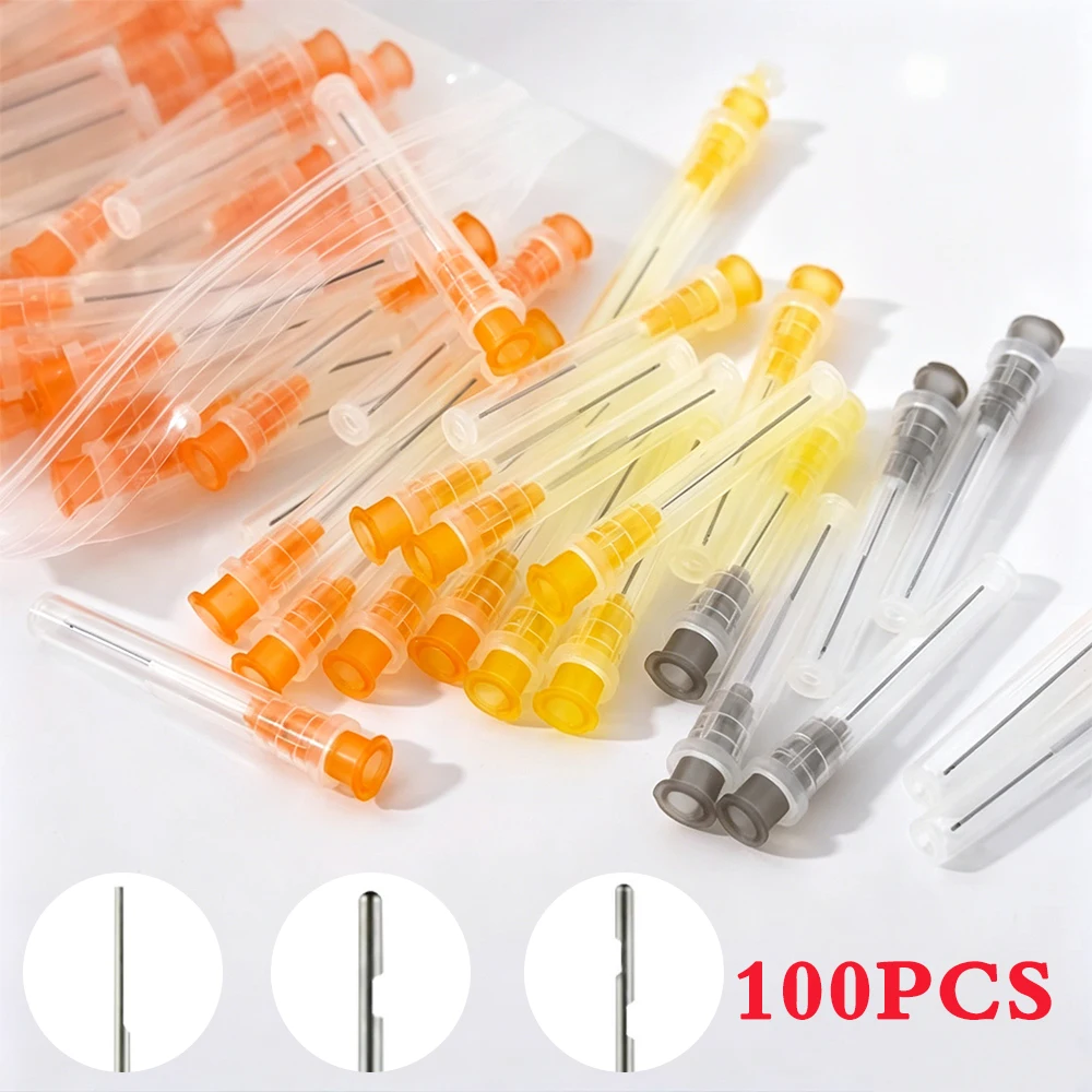 100PCS  Dental Irrigation Needle Tip Endo Needle Root Canal Irrigation Tip 25G 27G 30G Teeth Cleaning Tools Dental Consumables