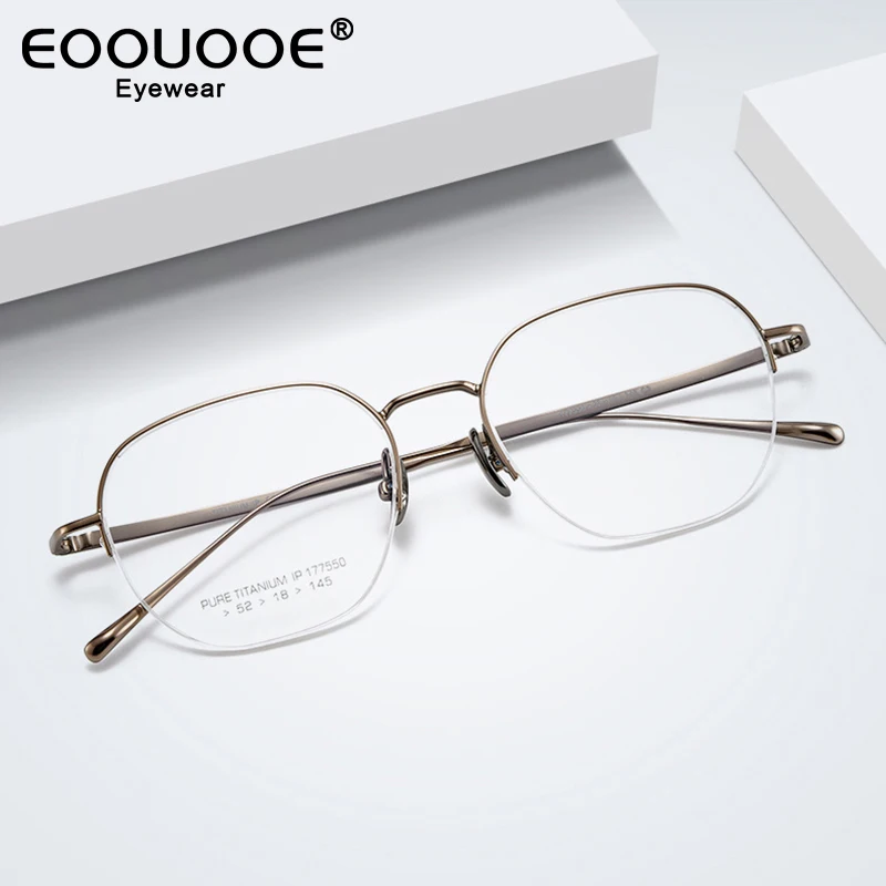 

New Women Optical Glasses Titanium Eyewear Hyperopia Myopia Eyeglasses Progressive Prescription Gold Anti-Reflection Half-Frame