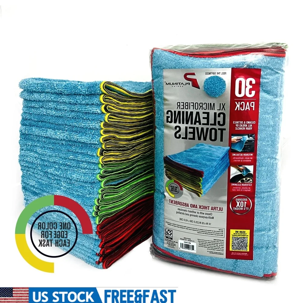 

Multi-Purpose Extra Large Microfiber Cleaning Towels 30 Count Super Absorbent Lint Free Durable Reusable Dry Wipes Home Car