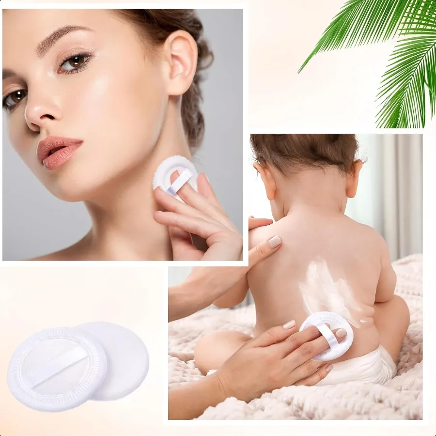 40 stuks katoenen poederdonsjes bulk wasbaar 2,36 inch ronde make-up afstoffen poederdons met lint voor gezicht lichaam cosmetisch wit