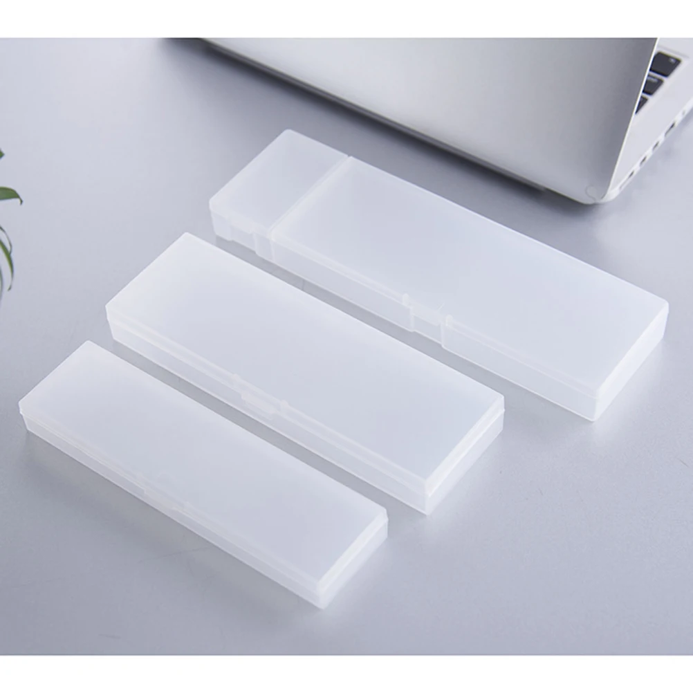 

2pcs Plastic Pencil Cases 19.5*6.5*2.5Cm Frosty Transparent Dual Compartment Lightweight Stationery Box For School Office Travel