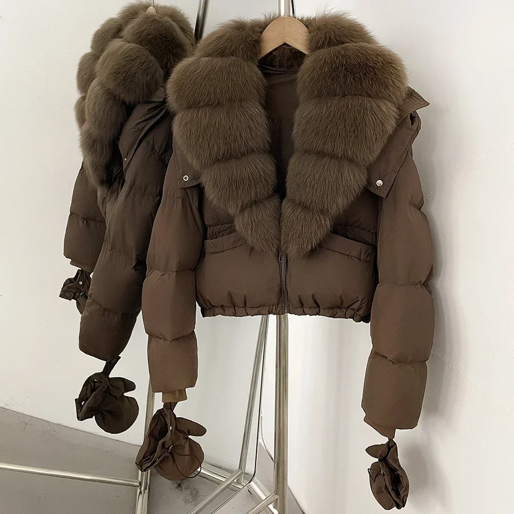 OFTBUY New Short Outerwear Hood Duck Down Luxury Real Fur Down Jacket with Removable Gloves Women Puffer Coat with Real Fox Fur