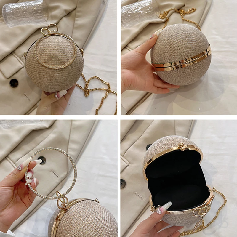 Circular Ring Portable Evening Bags Metal Round Ball Handbags For Lipstick Elegant Luxury Clutch Purse Wedding Wallets