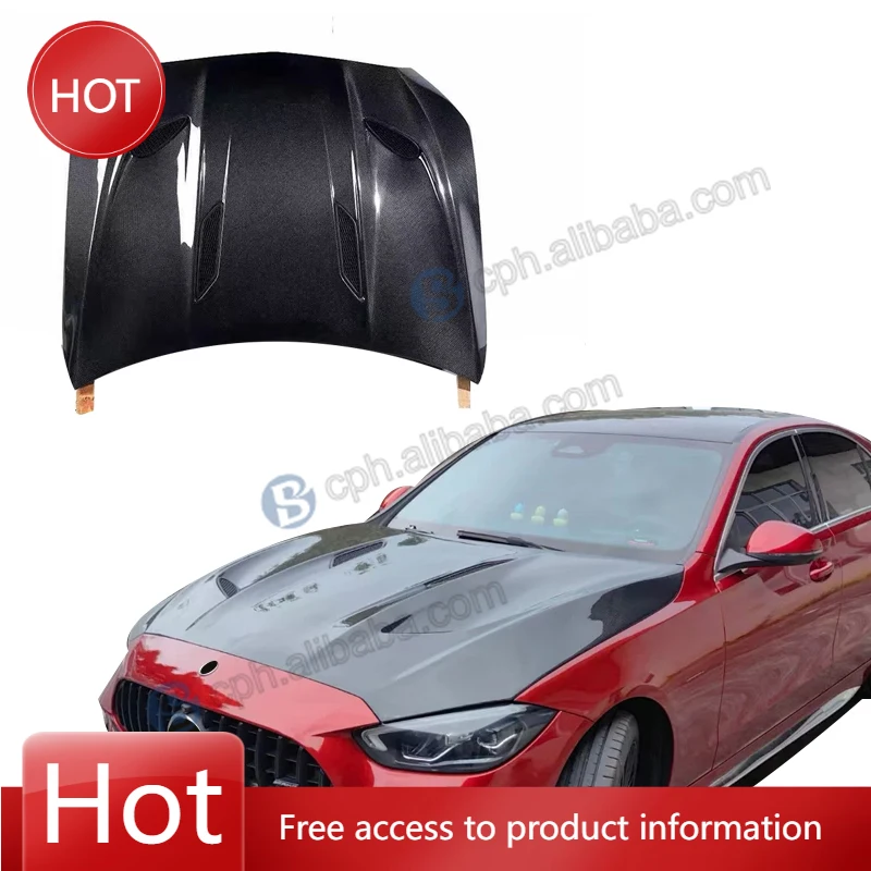 

BENSNEES Front Replacement Black GT Style Carbon Fiber Hood for - C Class W206 Bonnet Carbon