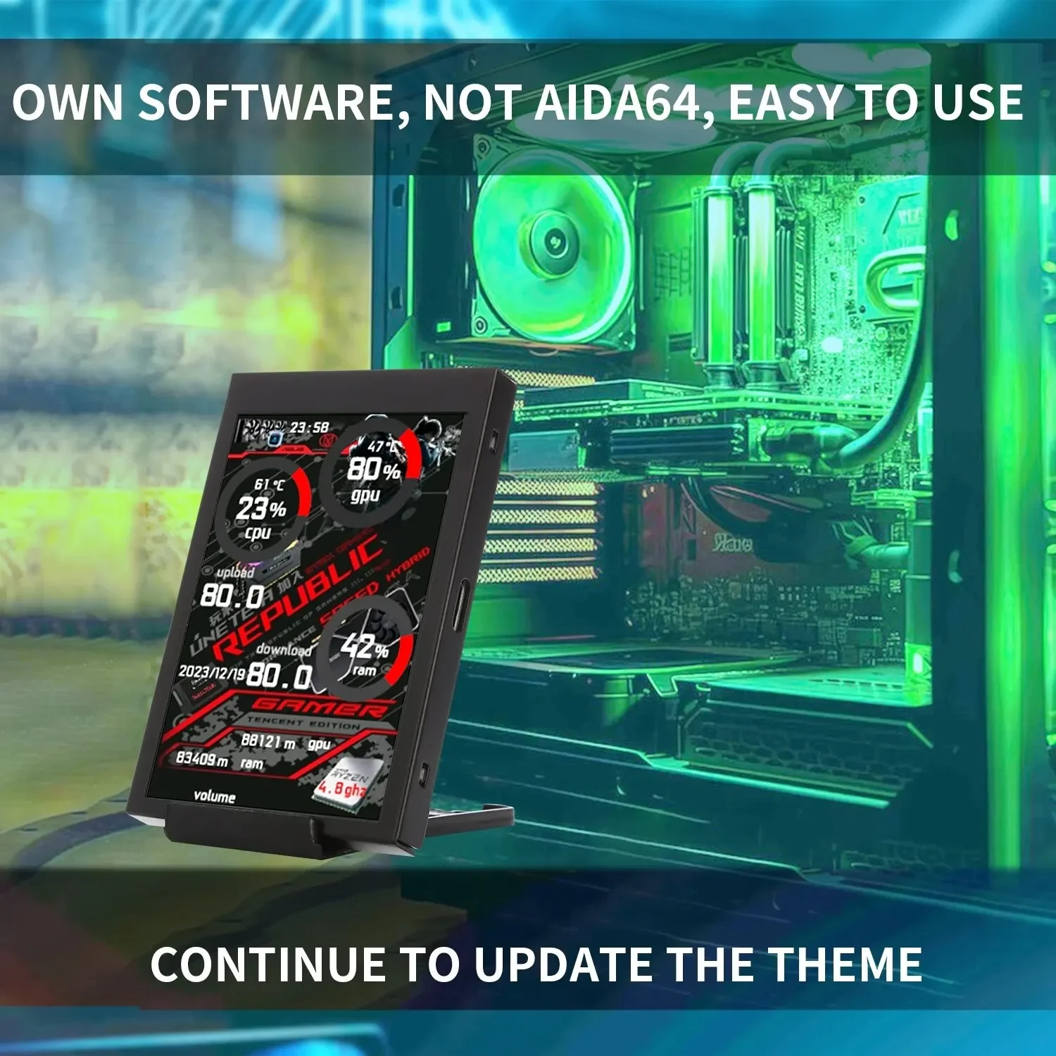 3.5 Inch TYPE-C Secondary Screen IPS 320*480 for Real-time Monitoring Operation Of Computer CPU/Hard Disk/Graphics Card/Network