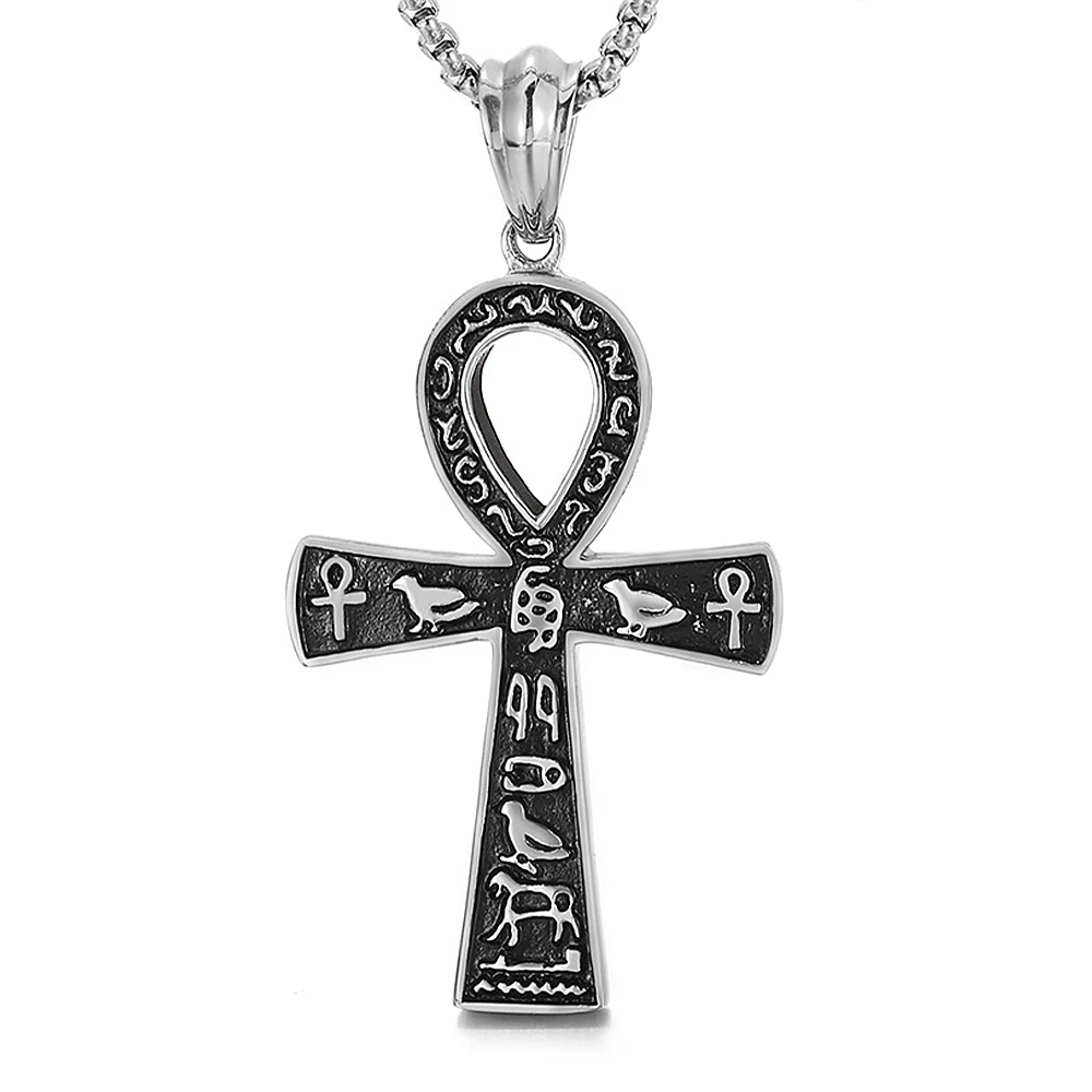 Fashion Classic Vintage Egypt Ancient Ankh Cross Pendant Necklace for Men Trend Punk Women Glamour Jewelry