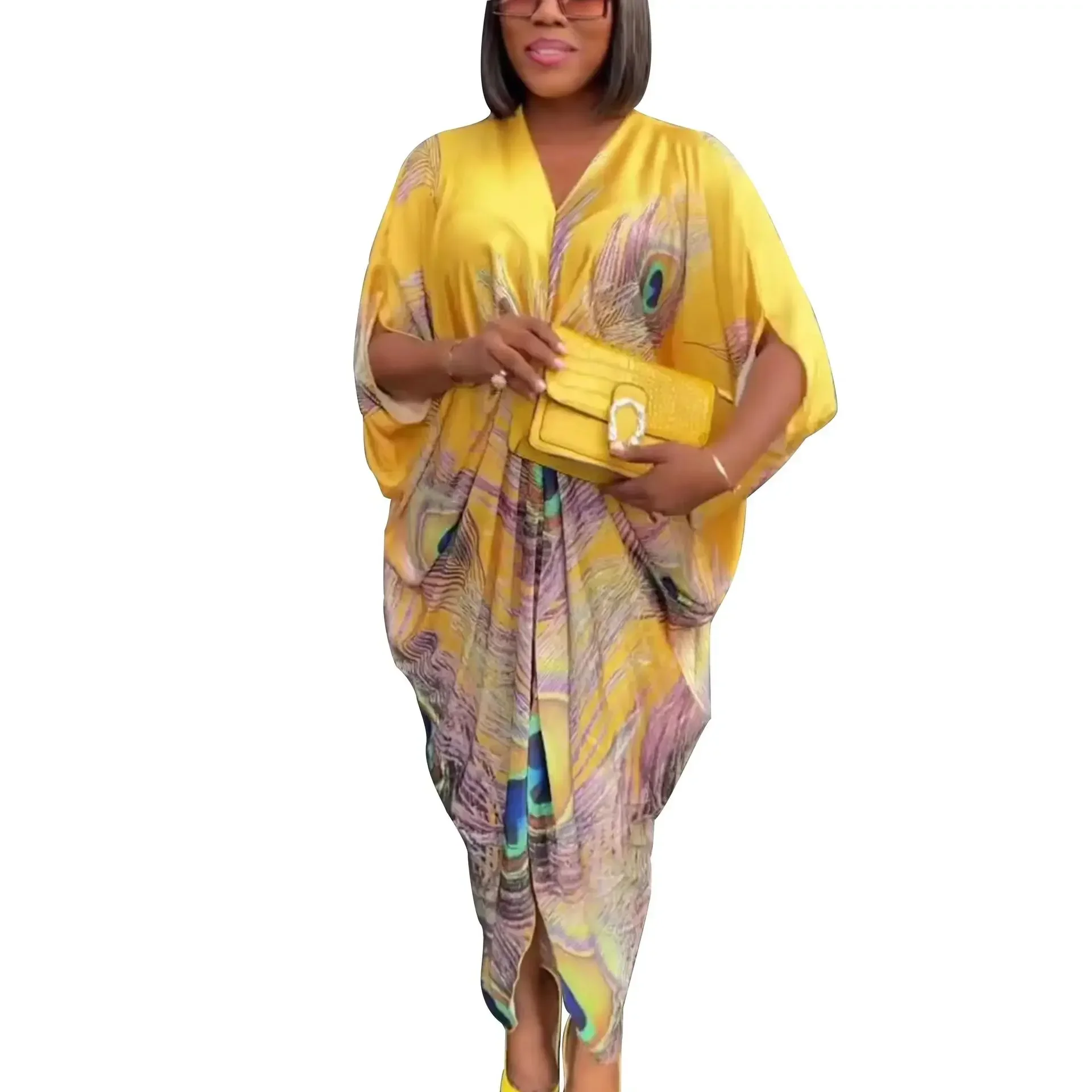 Women Dresses Short Sleeve Dress V Neck Print Floral Loose Fit Sexy Casual Ankle Length Beach Autumn Folds Summer Vestidos