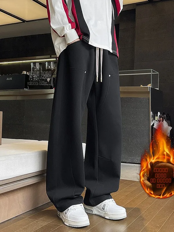 

Повседневные спортивные штаны больших размеров, тяжелые, однотонные, модные, городские, хлопковые, Thiened, зимние мужские длинные брюки, прямые брюки средней длины, W...