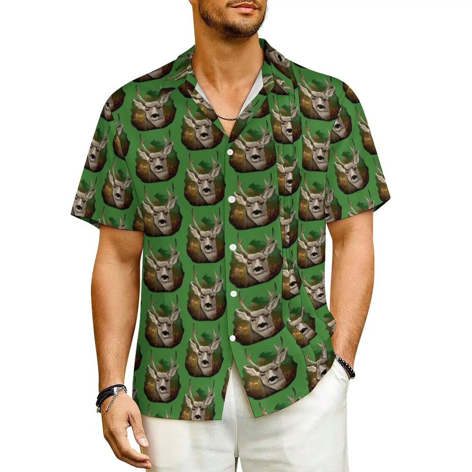 

Deer Print Hawaiian Shirt For Man Beach Forest Life Casual Shirts Short Sleeve Y2K Fashion Graphic Cool Oversized Blouses