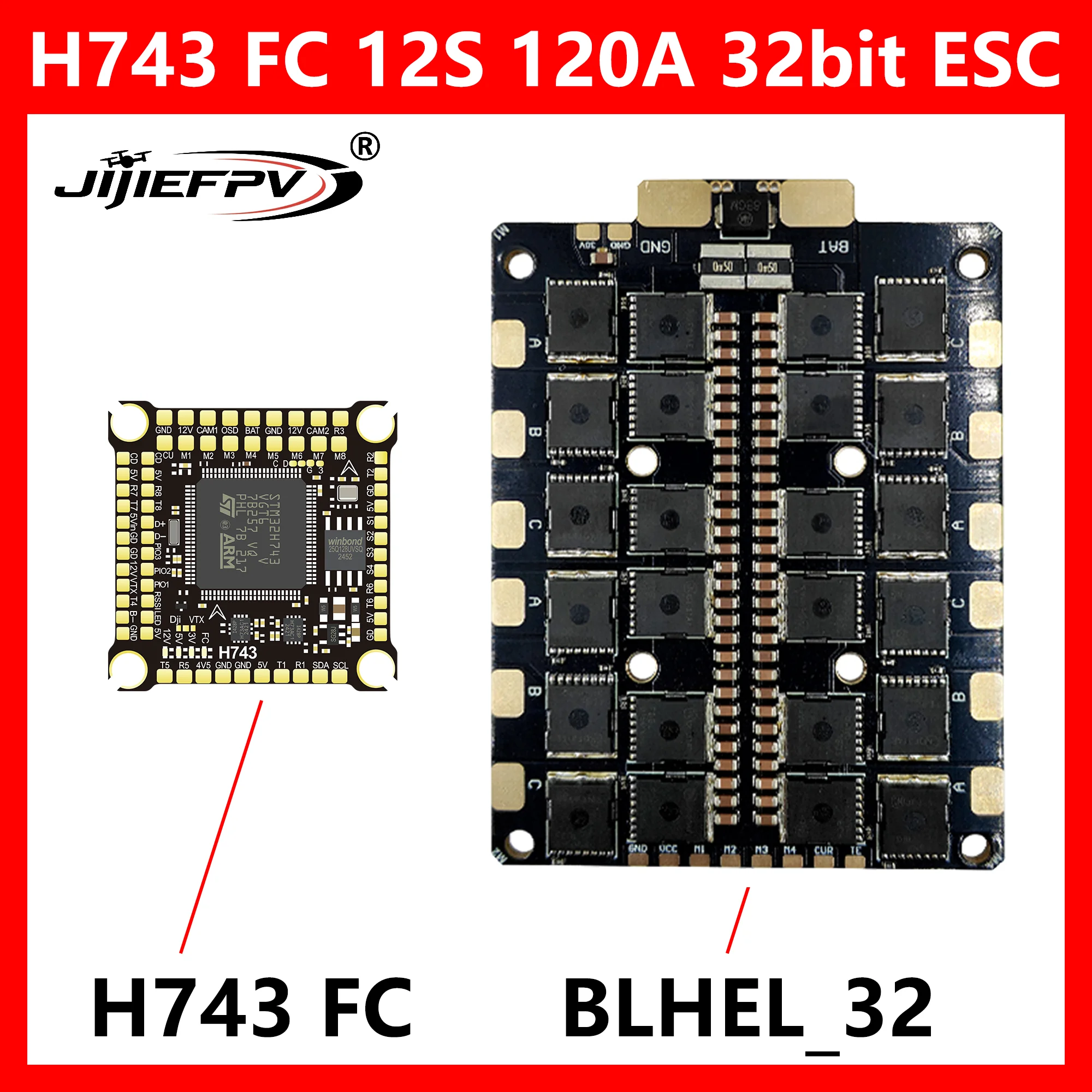 

JIJIEFPV BLHEL_32 12S 120A 32-битный ESC 30X30мм, мощный регулятор скорости 12S 120A для FPV-дронов, для рам 10, 15, 18 дюймов
