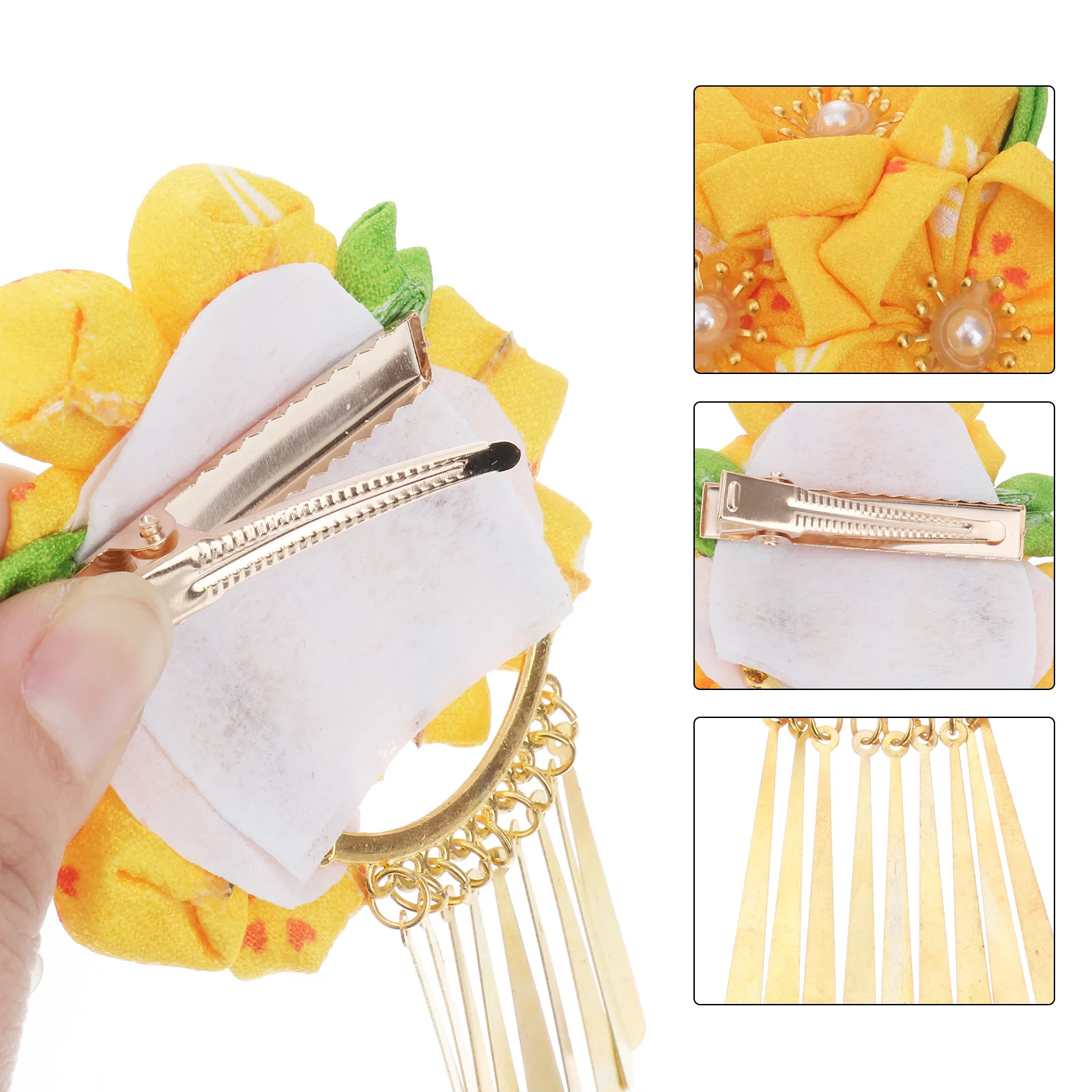 

1pcs Japanese Style Flower Hair Clips For Hanfu Kimono Costume Party Wedding Festival Cosplay Beach Decor Yellow Hair