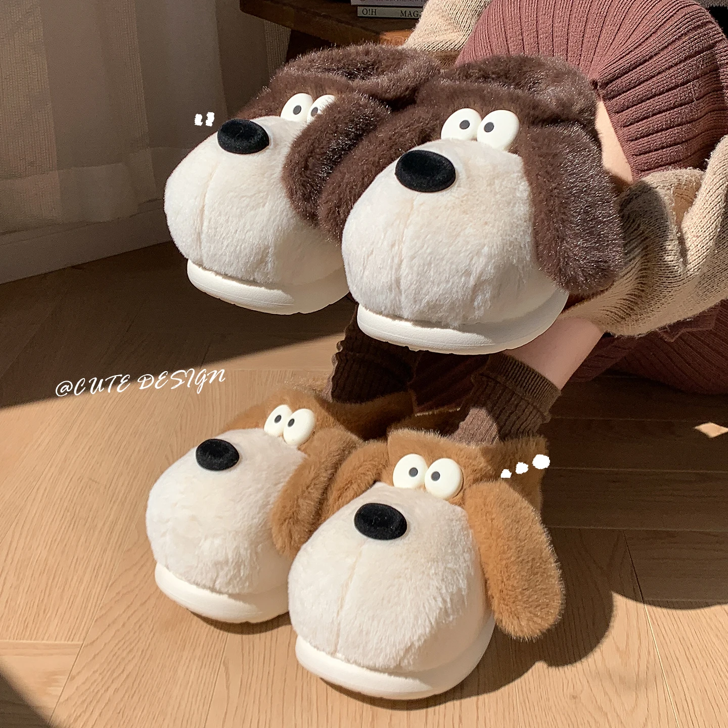 Koreanischer Stil, niedliche Welpen-Hausschuhe aus Plüsch, Damen, Winter, warm, mit weicher Sohle, für drinnen, flauschig, rutschfest, Hausschuhe. – Detail 8