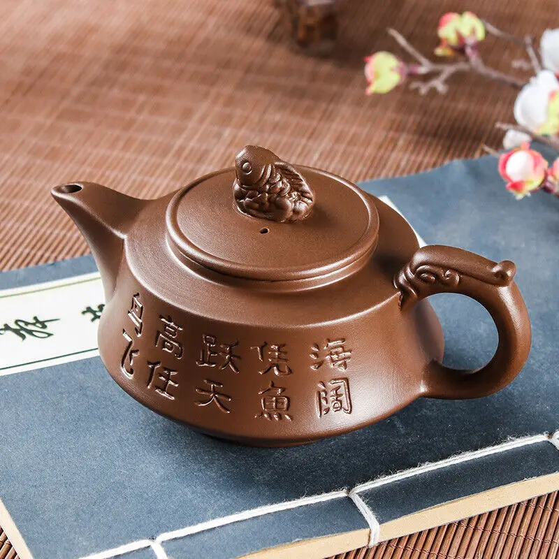 

150ml Chinese Yixing Zisha Clay Pottery Teapot Purple Fish Shape Words Tea Pot teapot kung fu dragon puer tea