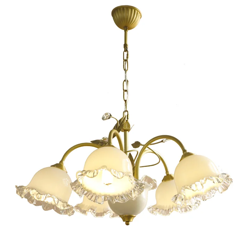 

French retro Murano bud chandelier all copper light luxury American living room bedroom lamp