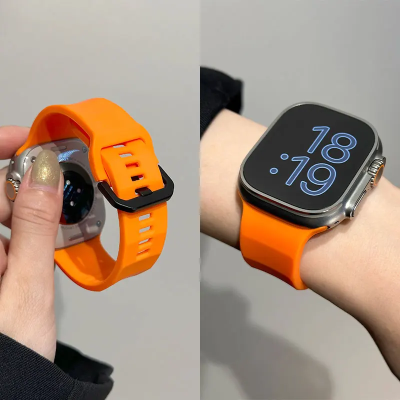 Vitality Orange strap For Apple watch 45mm 44mm 9/8/7/6/5/4/3 wave sport Ultra2/1 49mm couple silicone strap for men and women